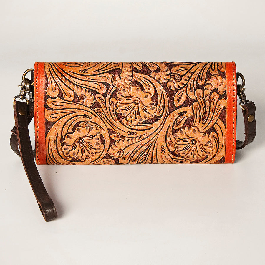 American Darling Women's Small Cross body Bag Hand Tooled Floral Carved Eco-Friendly Genuine Leather YKK Zipper