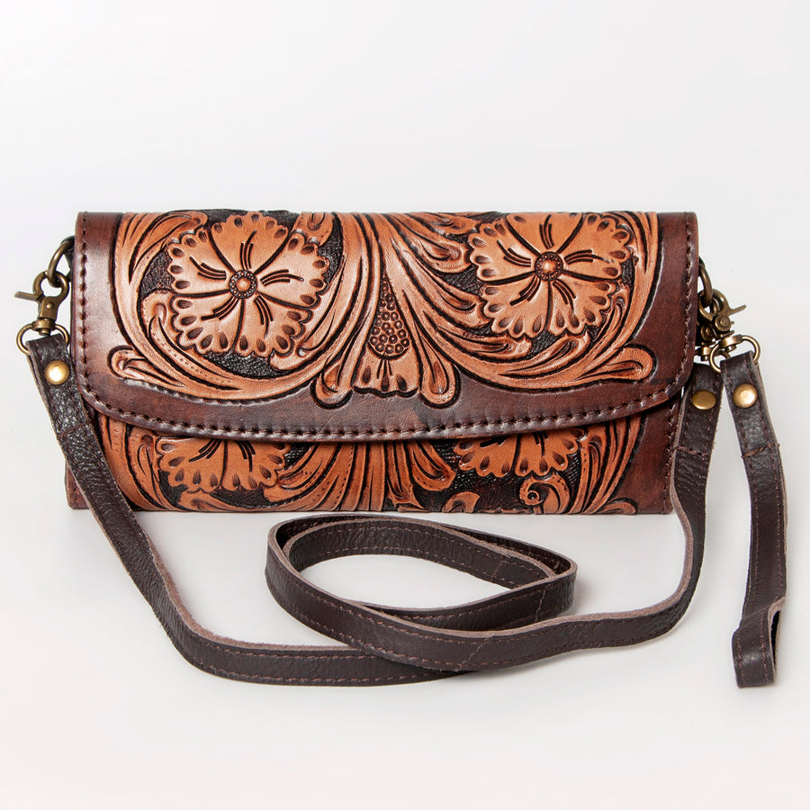 American Darling Women's Small Cross body Bag Hand Tooled Floral Carved Eco-Friendly Genuine Leather YKK Zipper