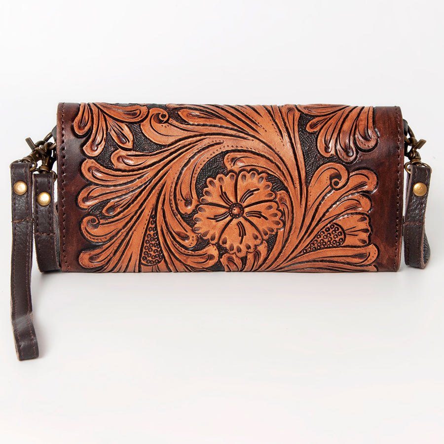 American Darling Women's Small Cross body Bag Hand Tooled Floral Carved Eco-Friendly Genuine Leather YKK Zipper