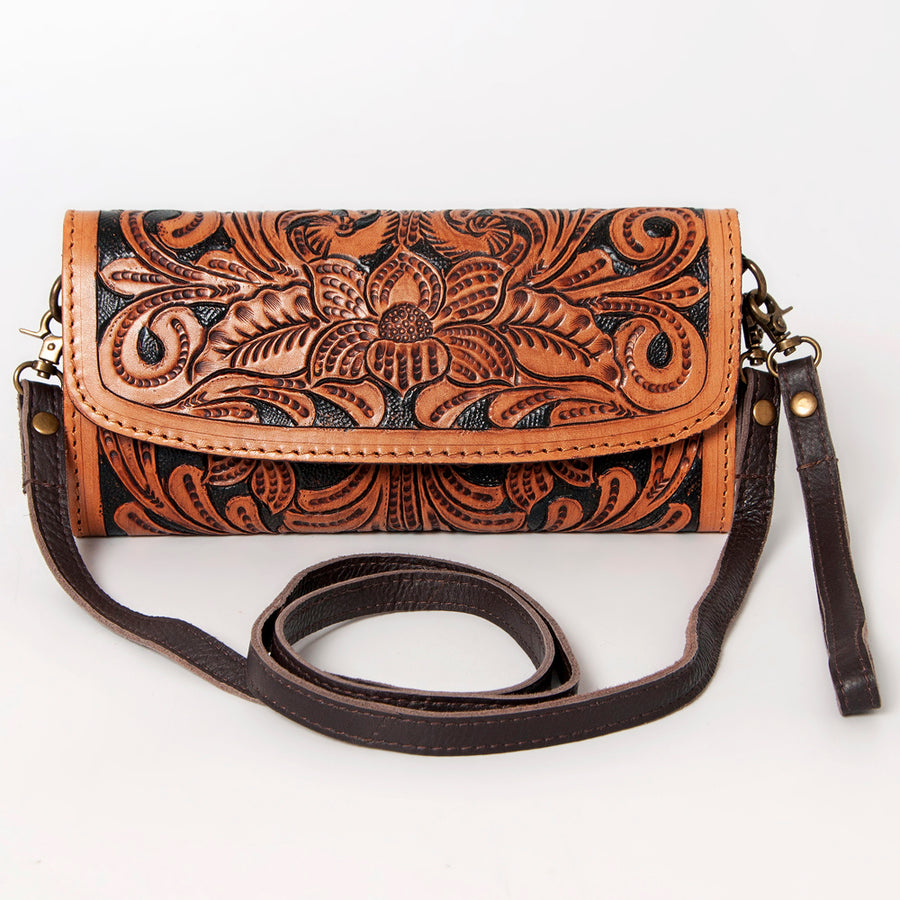 American Darling Women's Small Cross body Bag Hand Tooled Floral Carved Eco-Friendly Genuine Leather YKK Zipper