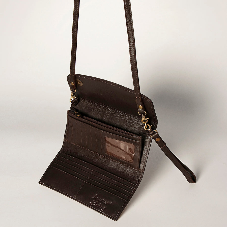 American Darling Women's Small Cross body Bag Hand Tooled Floral Carved Eco-Friendly Genuine Leather YKK Zipper
