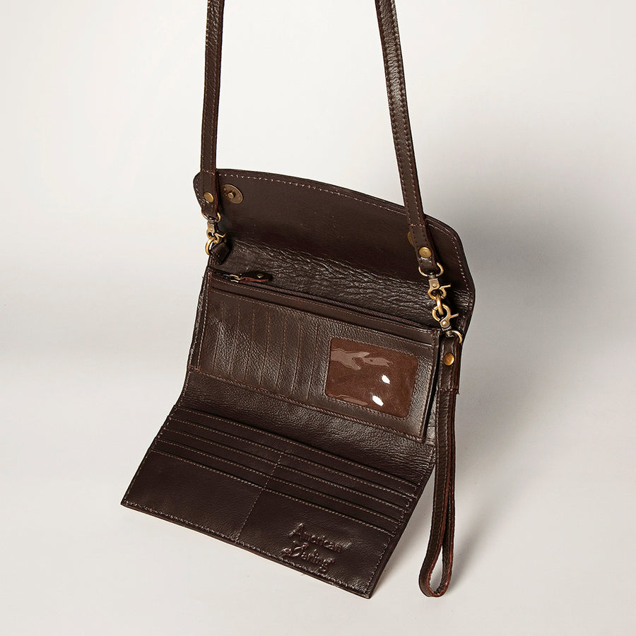 American Darling Women's Small Cross body Bag Hand Tooled Floral Carved Eco-Friendly Genuine Leather YKK Zipper