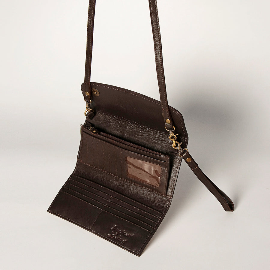 American Darling Women's Small Cross body Bag Hand Tooled Floral Carved Eco-Friendly Genuine Leather YKK Zipper