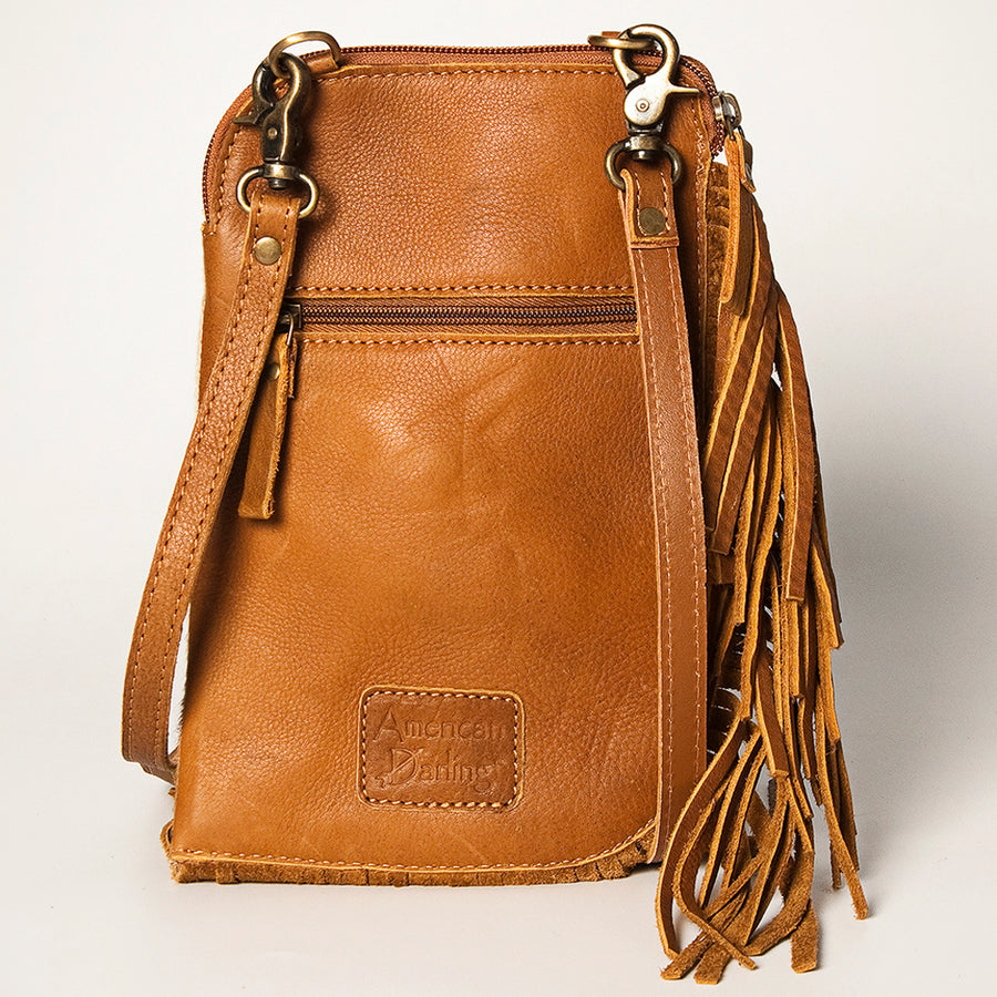 American Darling Women's Hair-On Cowhide Chaps Bag Hand Tooled Fringes Vegetable-Tanned Genuine Leather YKK Zipper