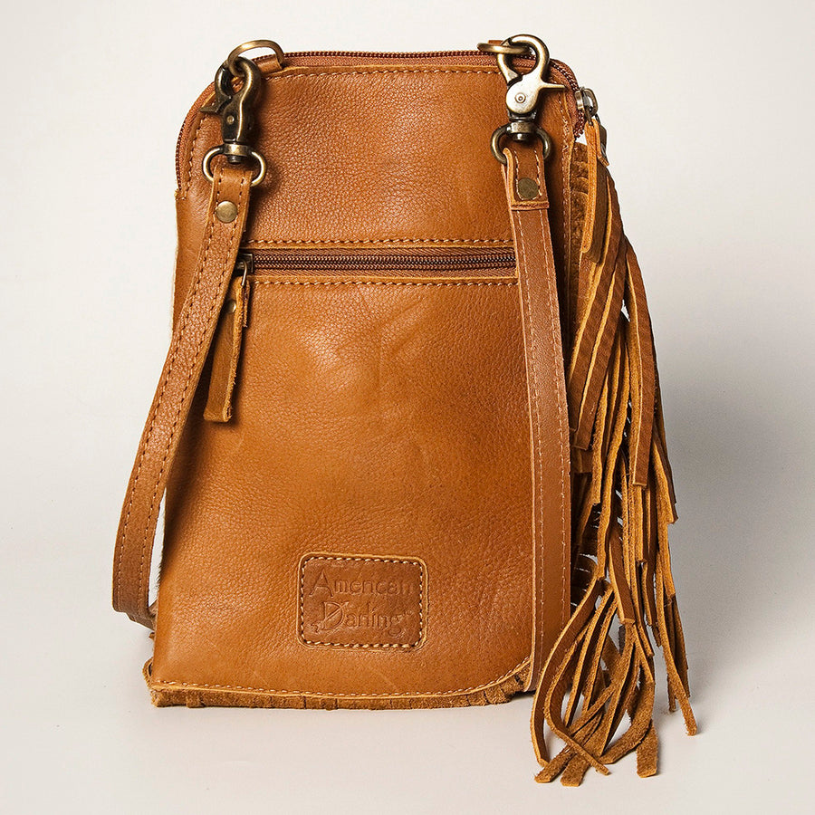 American Darling Women's Hair-On Cowhide Chaps Bag Hand Tooled Fringes Vegetable-Tanned Genuine Leather YKK Zipper