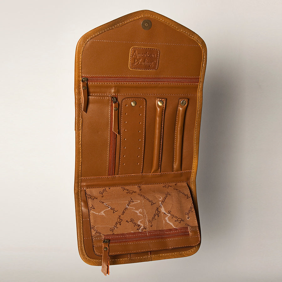 American Darling Women's Hair-On Cowhide Jewelry Case Eco-Friendly Vegetable-Tanned Genuine Leather Well-compartmentalized