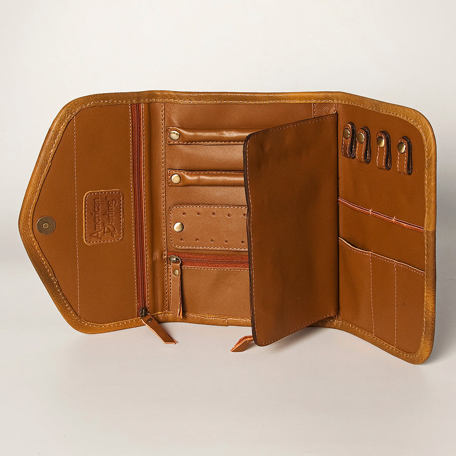 American Darling Women's Hair-On Cowhide Jewelry Case Eco-Friendly Vegetable-Tanned Genuine Leather Well-compartmentalized