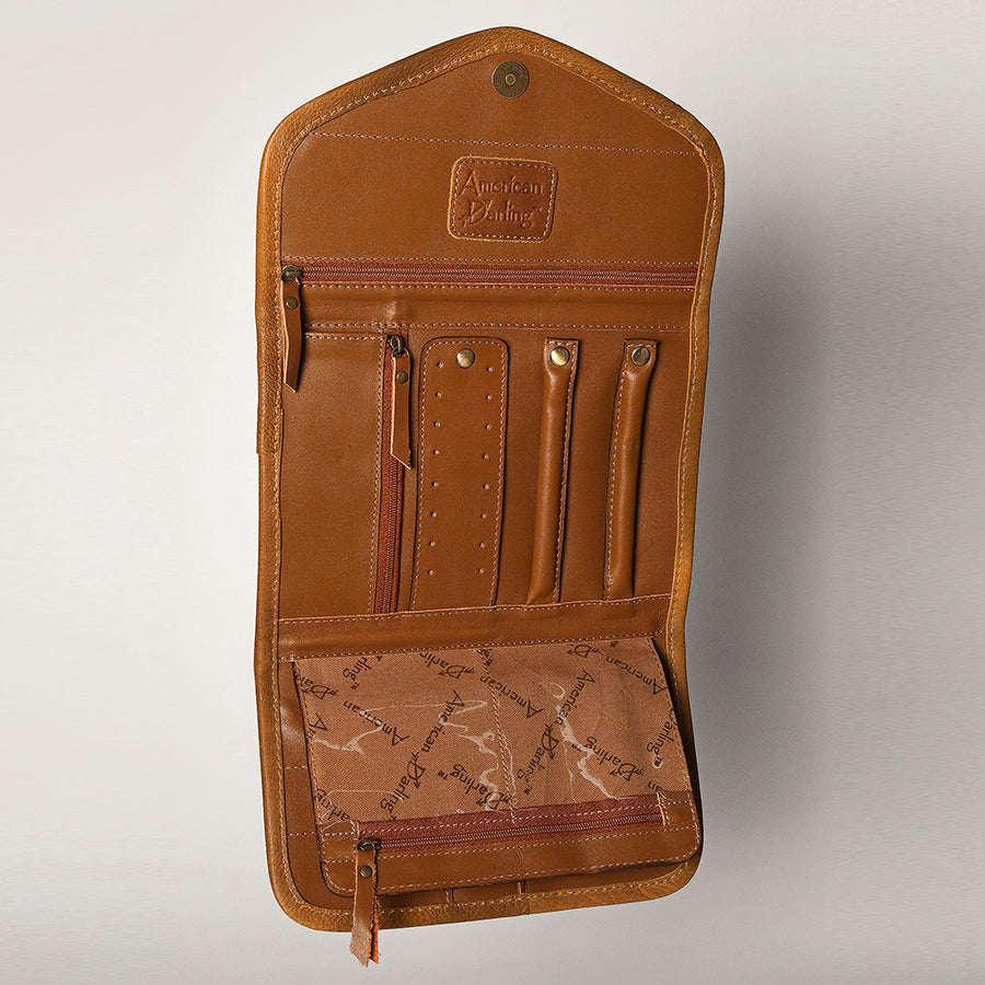 American Darling Women's Hair-On Cowhide Jewelry Case Eco-Friendly Vegetable-Tanned Genuine Leather Well-compartmentalized
