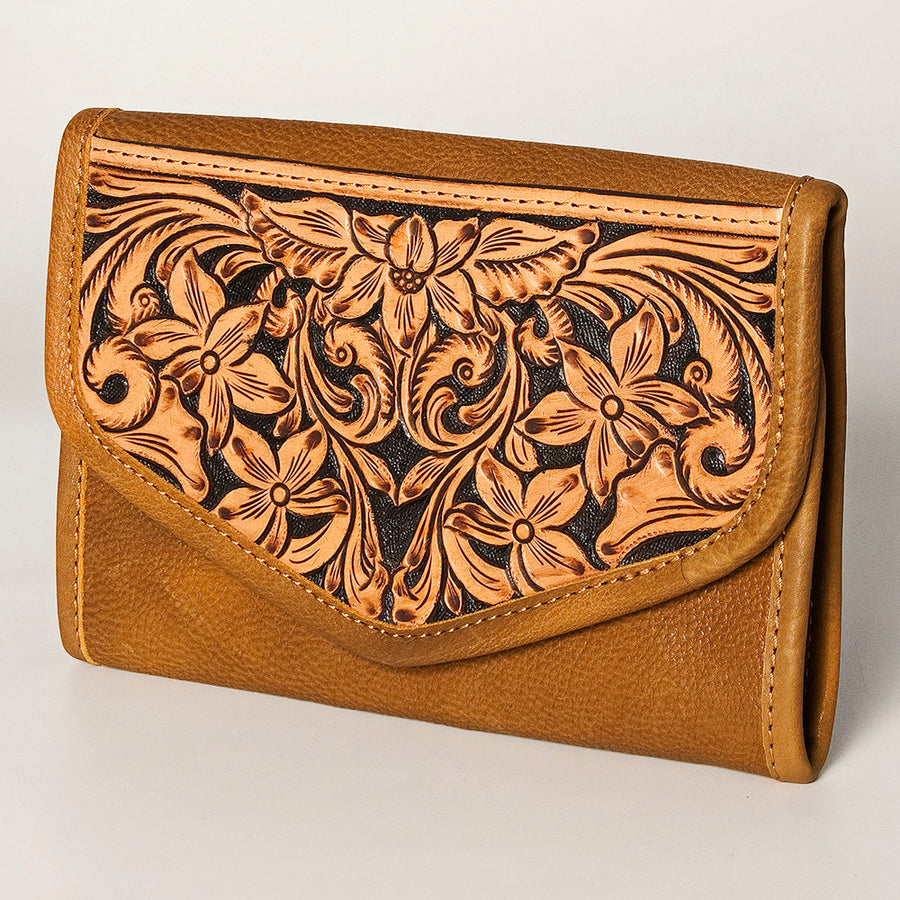 American Darling Hand Tooled Genuine Leather Jewelry Case Floral Carved - Uhorse