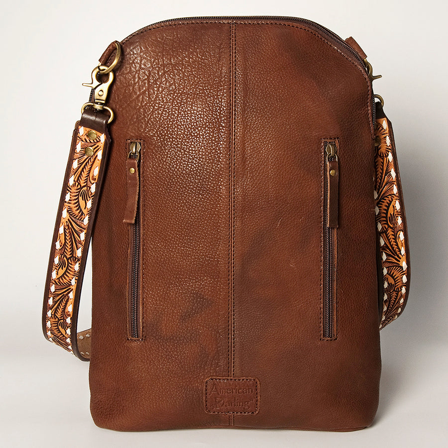 American Darling Women's Large Cross body Bag Hand Tooled Floral Carved Concho Eco-Friendly Genuine Leather YKK Zipper