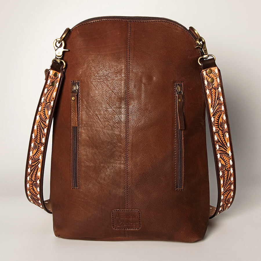 American Darling Women's Large Cross body Bag Hand Tooled Floral Carved Concho Eco-Friendly Genuine Leather YKK Zipper
