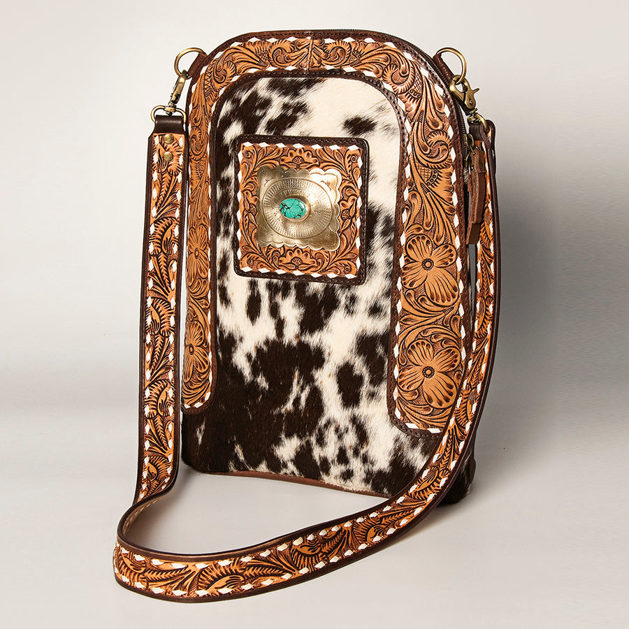 American Darling Hair-On Cowhide Large Cross body Bag Hand Tooled Leather - Uhorse