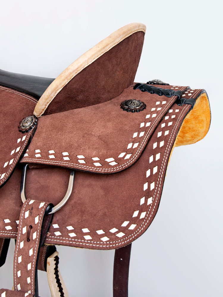 Comfytack Rough Out Western Saddle Leather Trail Tack Brown | Western Saddle | Saddle for Horses | Horse Tack Set