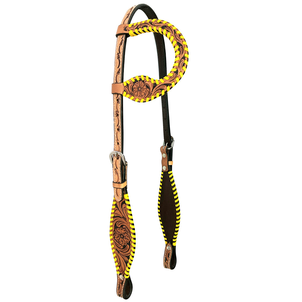 Bar H Equine American Leather Horse Saddle Tack One Ear Headstall | Breast Collar Browband Wither Strap Set BER257