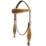 Bar H Equine American Leather Horse Saddle Tack One Ear Headstall | Breast Collar Browband Wither Strap Set BER257