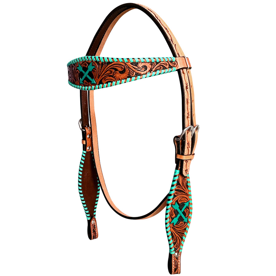 Bar H Equine American Leather Horse Saddle Tack Headstall | Browband Western for Horses - Uhorse