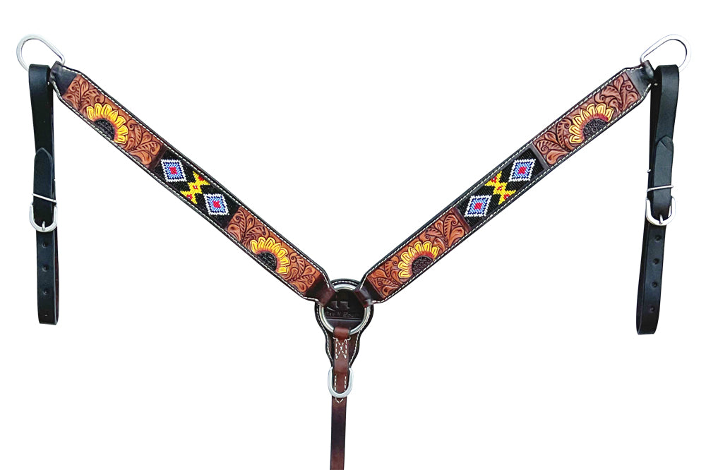 Bar H Equine American Leather Horse Saddle Tack One Ear Headstall | Breast Collar Browband Wither Strap Set BER261