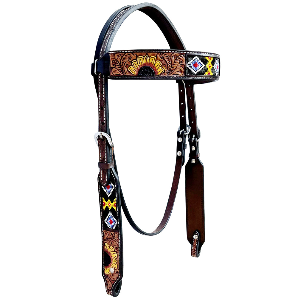 Bar H Equine American Leather Horse Saddle Tack One Ear Headstall | Breast Collar Browband Wither Strap Set BER261