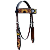 Bar H Equine American Leather Horse Saddle Tack One Ear Headstall | Breast Collar Browband Wither Strap Set BER261