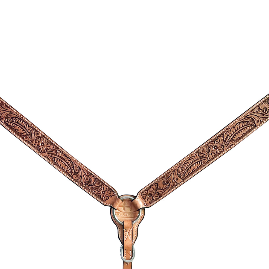 Tooled leather breast collar with silver hardware - Uhorse