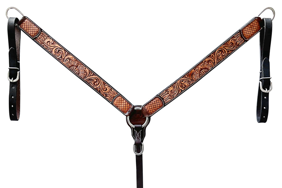 Bar H Equine American Leather Horse Saddle Tack One Ear Headstall | Breast Collar Browband Wither Strap Set BER268