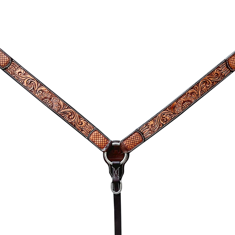 Tooled leather breast collar with black hardware - Uhorse