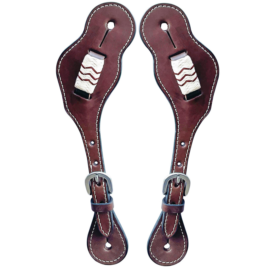 Burgundy leather spur straps with white stitching - Uhorse