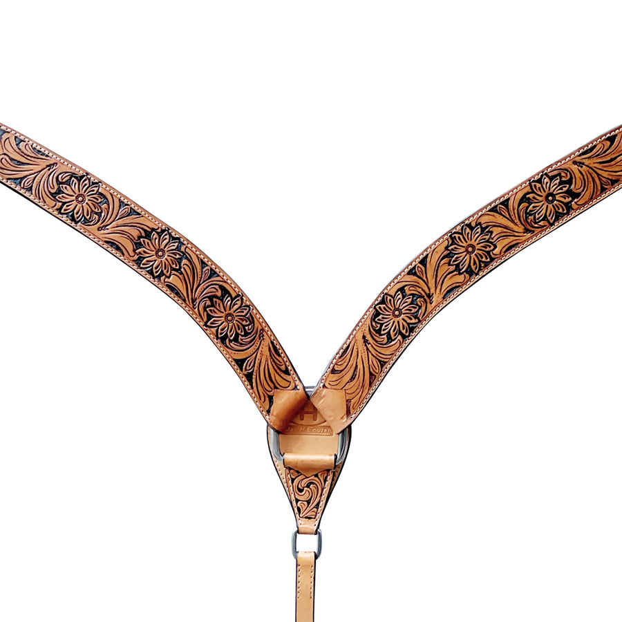Tooled leather breast collar with floral design - Uhorse