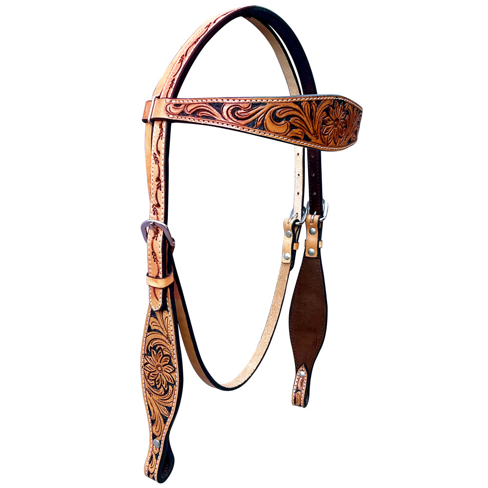Bar H Equine Genuine Western American Leather Horse Premium Headstall & Breast Collar Set