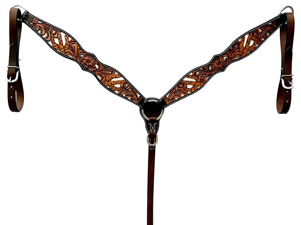 Bar H Equine American Leather Horse Saddle Tack One Ear Headstall | Breast Collar Browband Wither Strap Set BER280