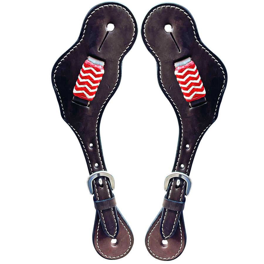 Leather spur straps with red chevron pattern - Uhorse