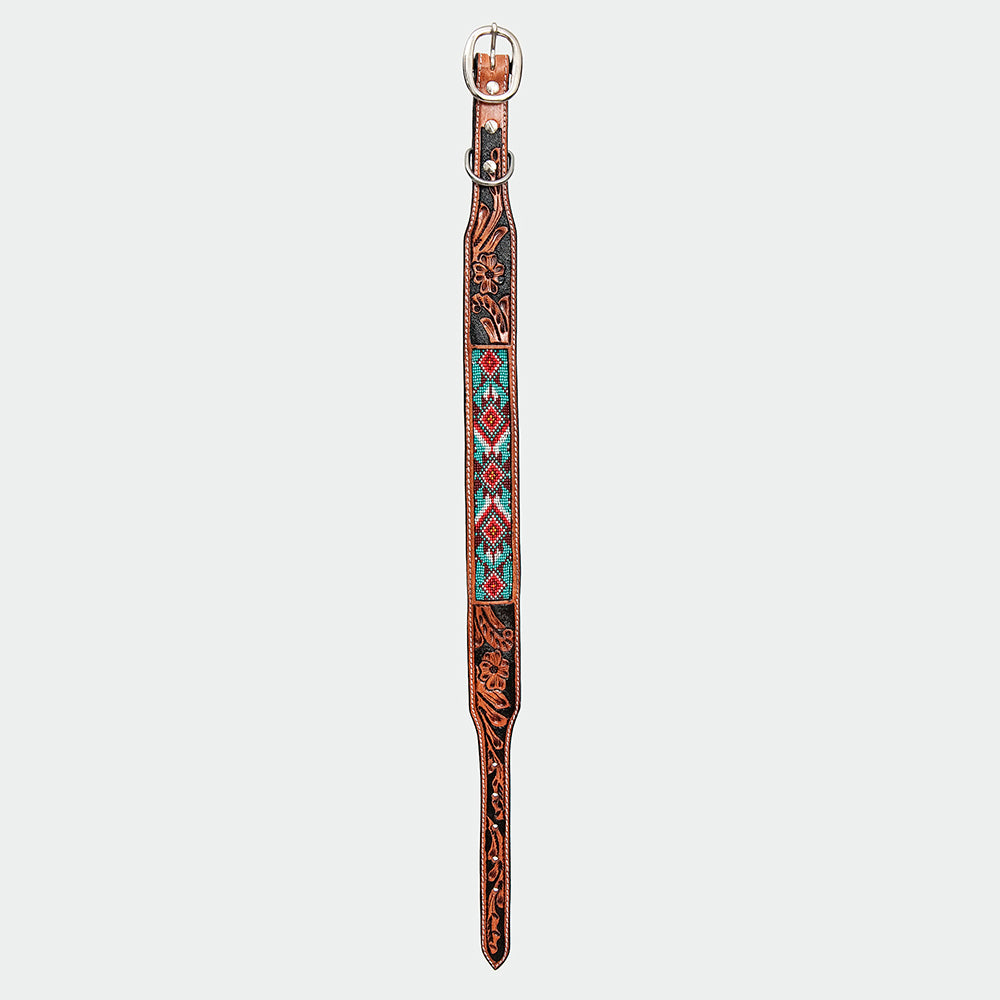 HILASON Western Style Beaded American Leather Pet Dog Collar
