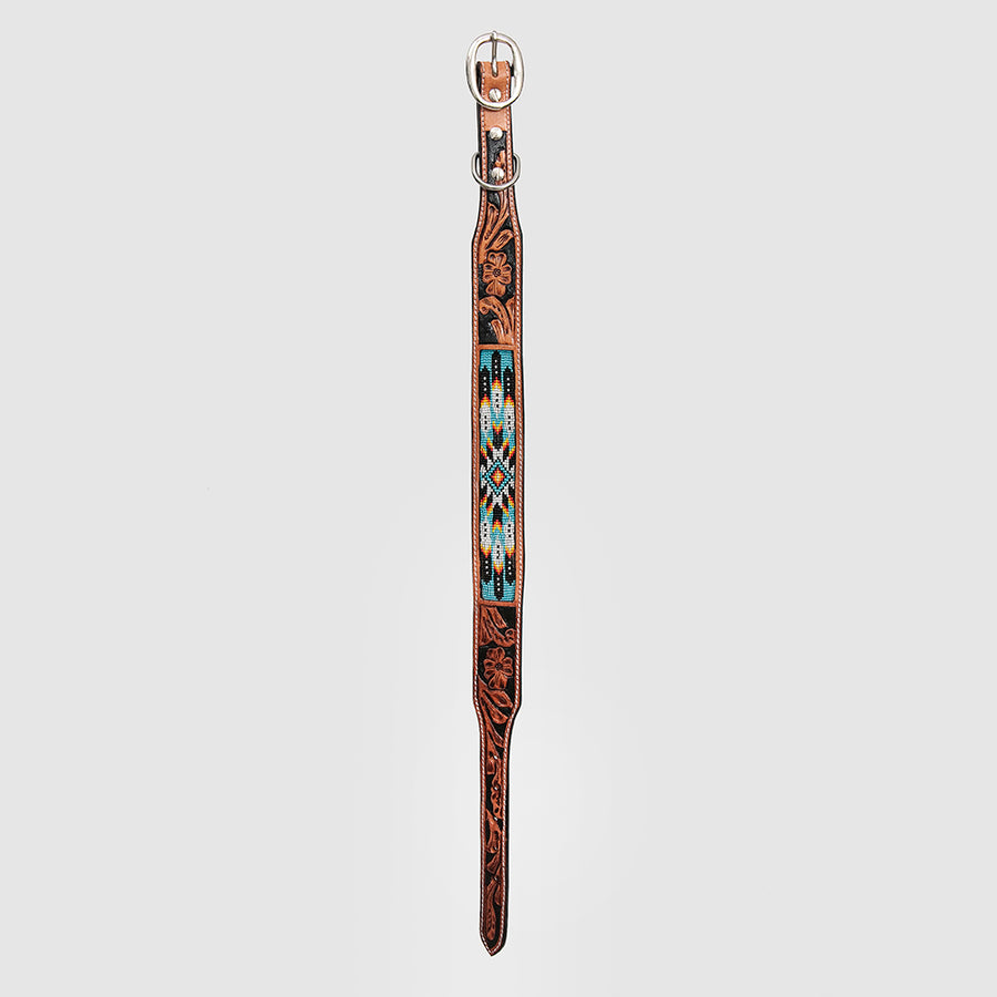 HILASON Western Style Beaded American Leather Pet Dog Collar