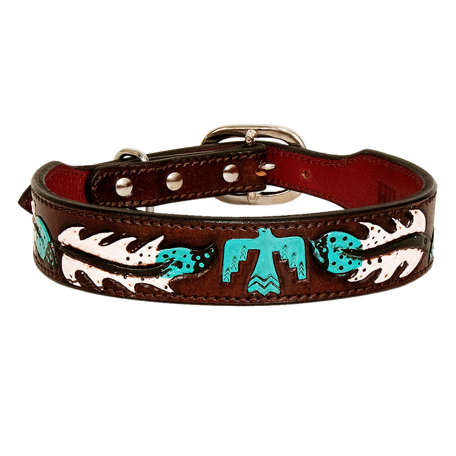 Small Strong Genuine Leather Dog Collar Hand Tooled Hilason - Uhorse