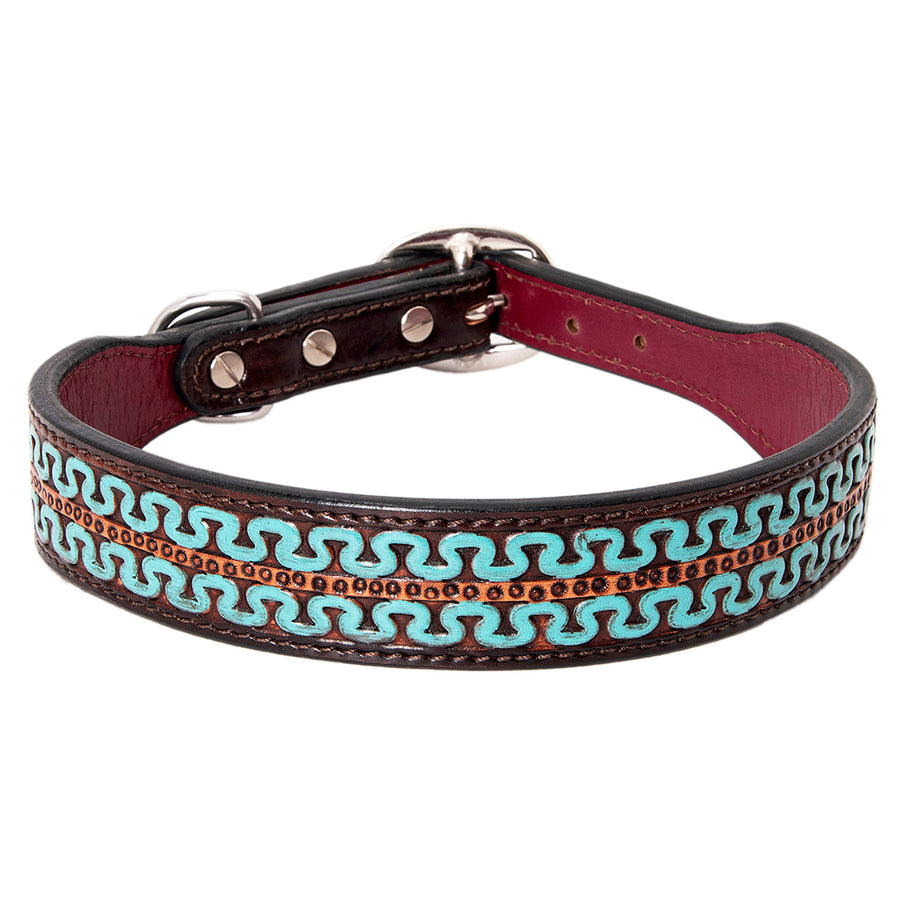 X Small Strong Genuine Leather Dog Collar Brown Hand Tooled Hilason - Uhorse