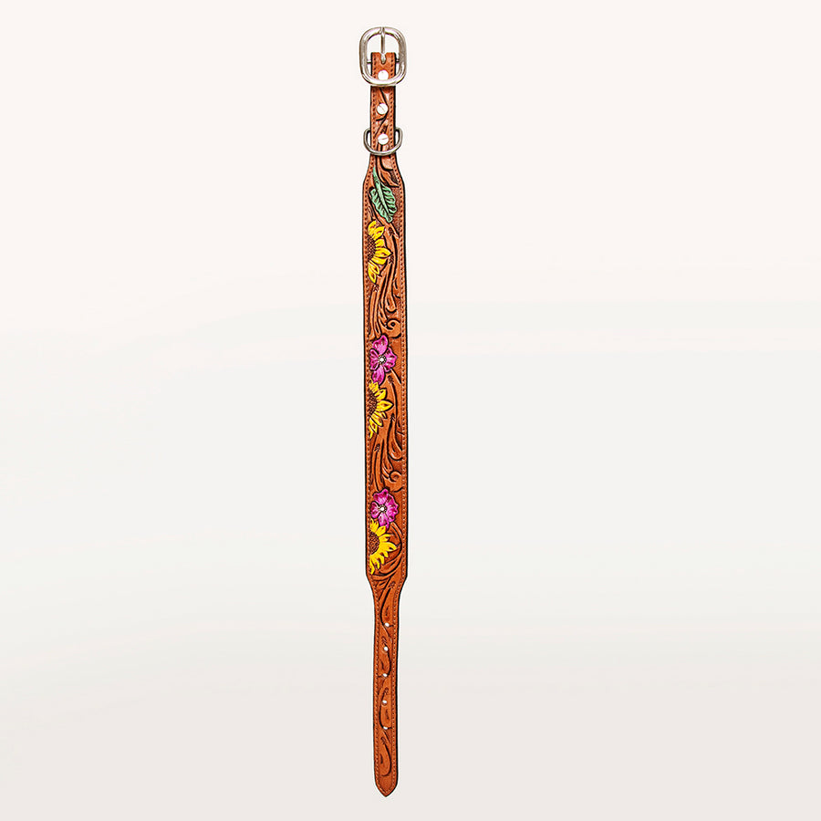 HILASON Western Genuine Leather Heavy Duty Dog Collar Floral Tooled Tan | for Dogs Comfortable