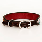 Strong Genuine Leather Dog Collar Hand Tooled Hilason