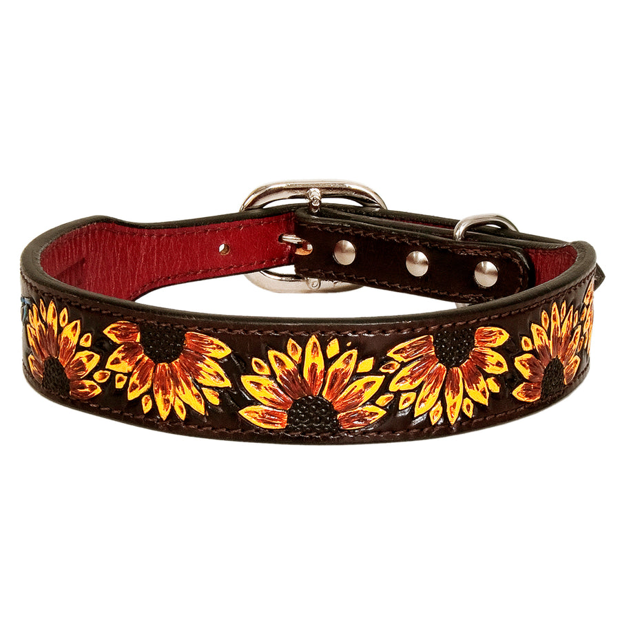 X Small Strong Genuine Leather Dog Collar Hand Tooled Hilason - Uhorse