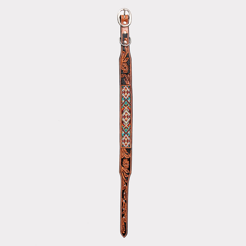 HILASON Western Style Beaded American Leather Pet Dog Collar