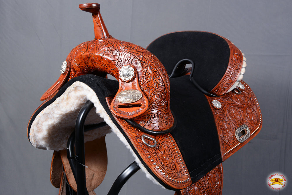 HILASON 15 Treeless Western Trail Barrel Racing American Leather Saddle | Horse for Horses