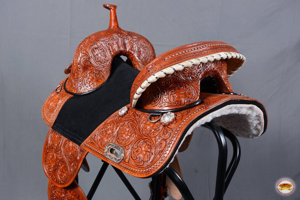 HILASON 15 Treeless Western Trail Barrel Racing American Leather Saddle | Horse for Horses