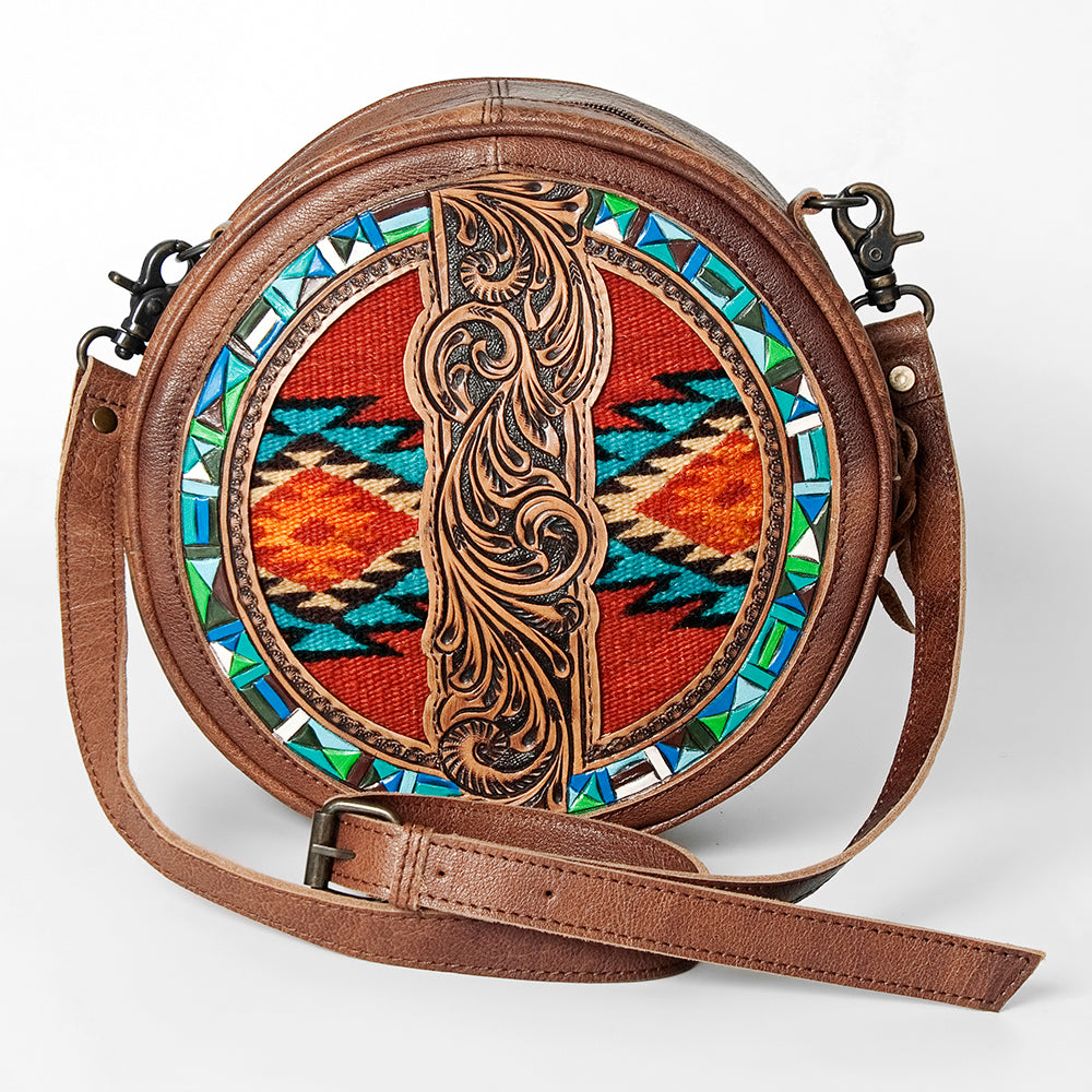 American Darling Canteen Hand Tooled Saddle Blanket Genuine Leather Western Women Bag | Handbag Purse Canteen Travel