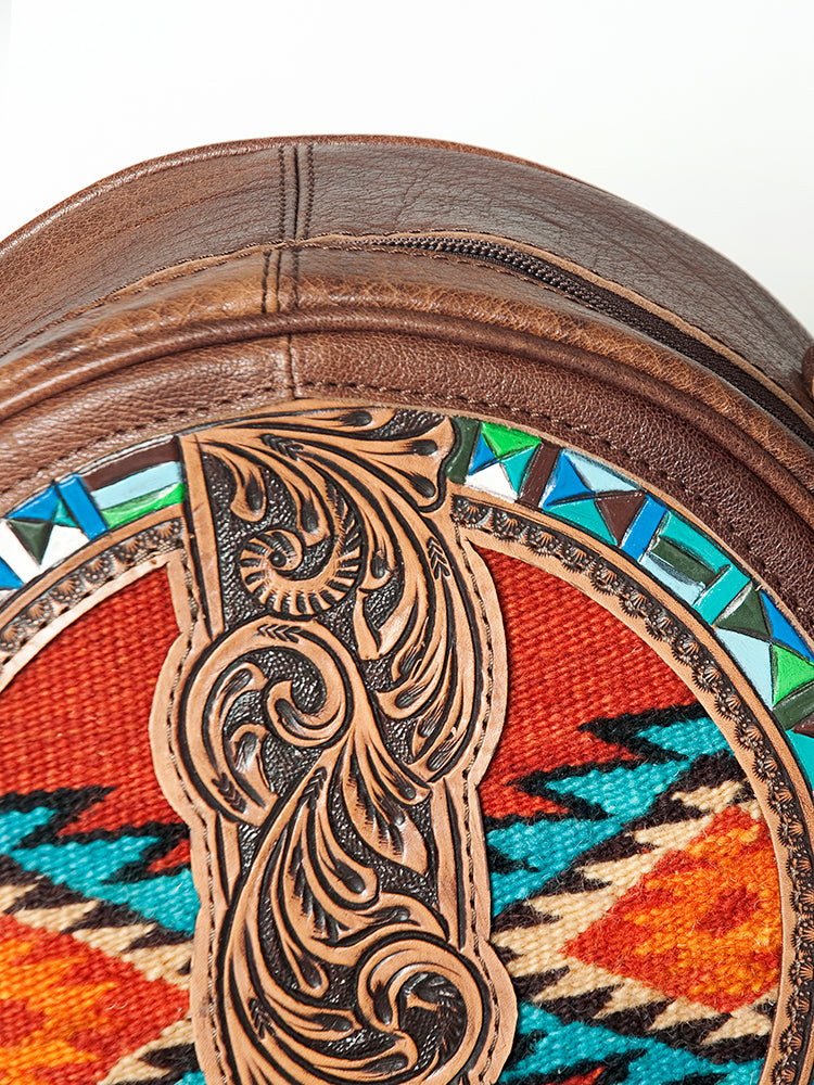 American Darling Canteen Hand Tooled Saddle Blanket Genuine Leather Western Women Bag | Handbag Purse Canteen Travel