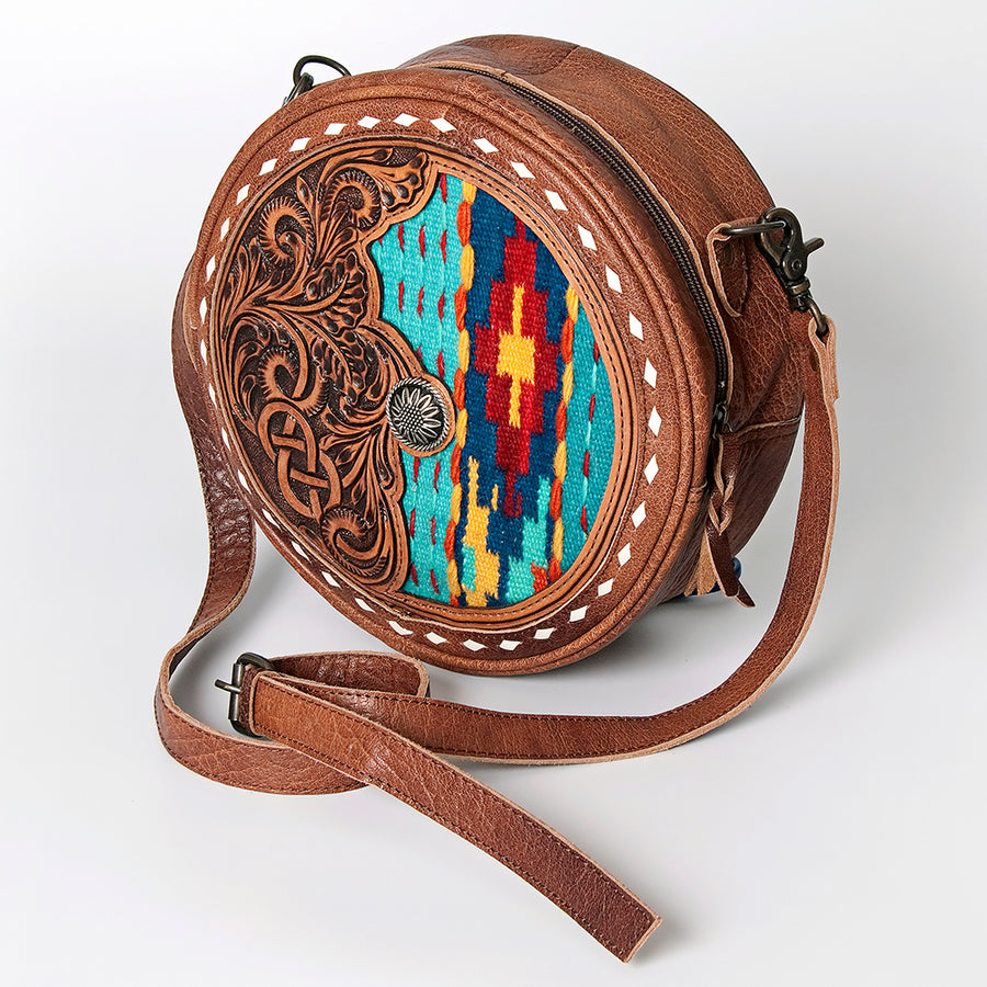 American Darling Western Canteen Bag Hand Tooled Floral and Hand Woven Saddle Blanket - Uhorse
