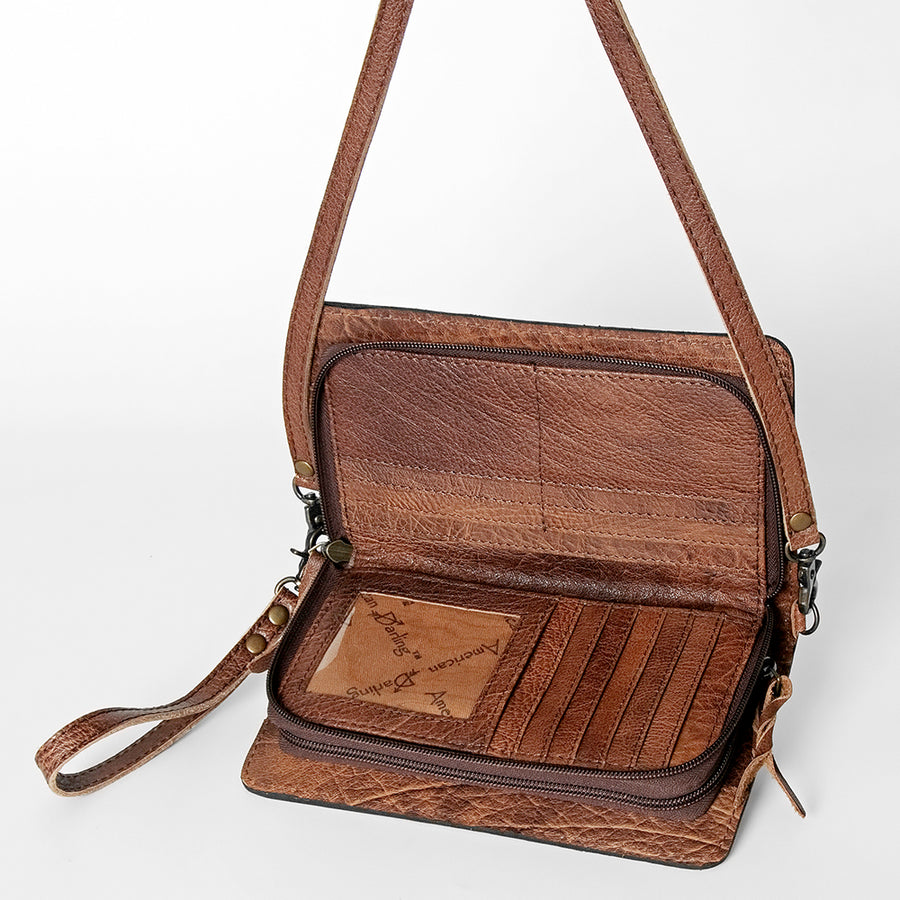 American Darling Small Cross body Bag for Women, Hand Tooled Floral Leather, Woven Saddle Blanket, Genuine Leather Purse