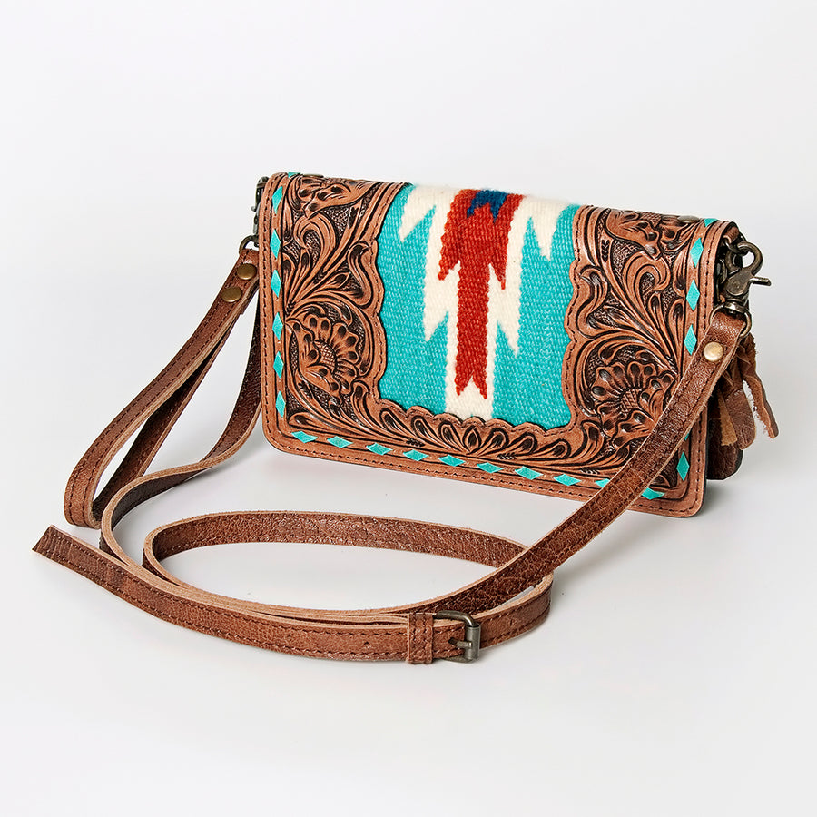 American Darling Hand Tooled Floral and Hand Woven Saddle Blanket Small Cross body Bag - Uhorse