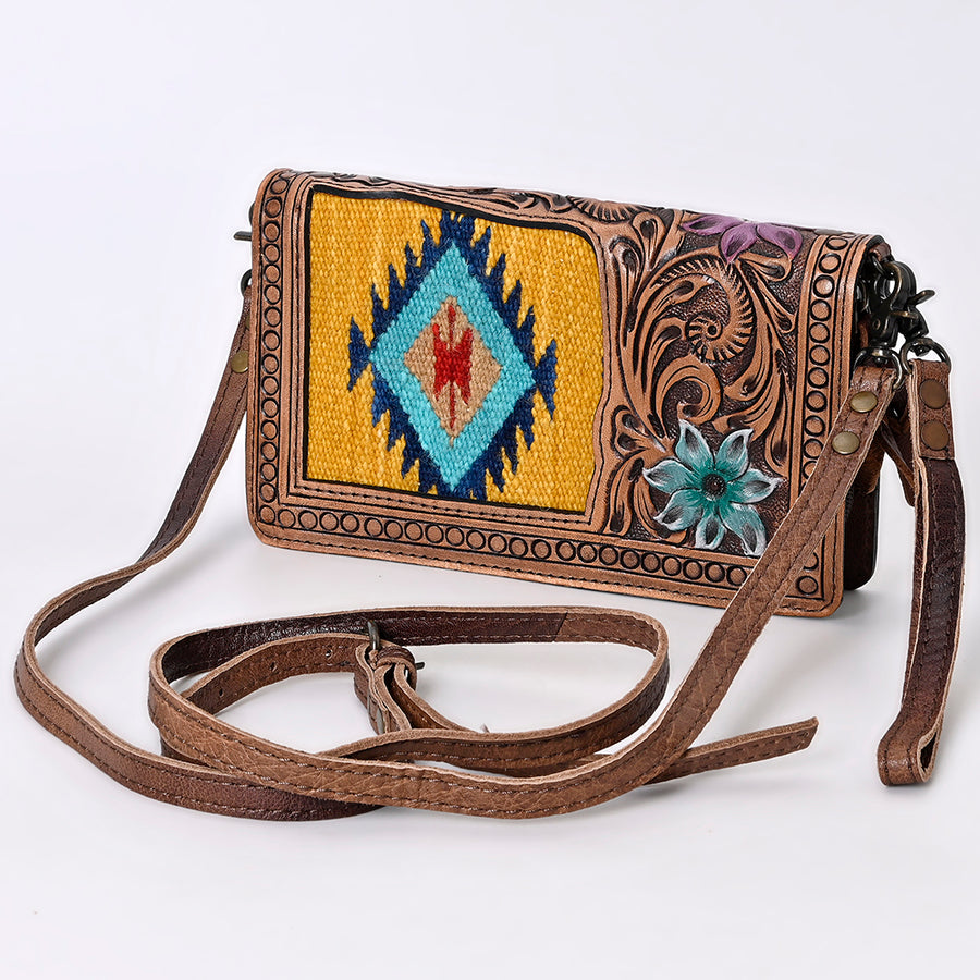 American Darling Hand Tooled Floral and Hand Woven Saddle Blanket Small Cross body Bag - Uhorse