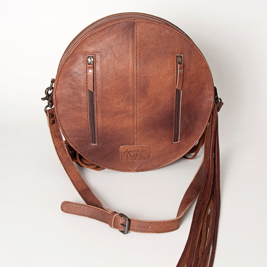 American Darling Canteen Bag for Women, Hand Tooled Floral Leather, Western Style Crossbody with Fringes, Genuine Leather