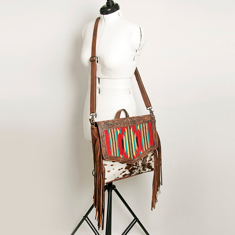 American Darling Messenger Hand Tooled Saddle Blanket Hair On Genuine Leather Western Women Bag Handbag Purse | Cute