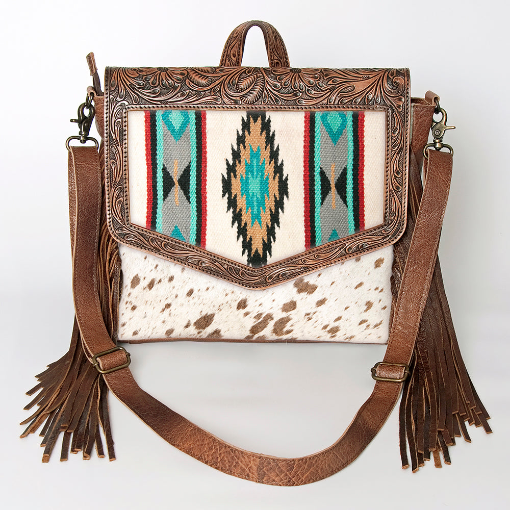 American Darling Messenger Hand Tooled Saddle Blanket Hair On Genuine Leather Western Women Bag Handbag Purse | Cute